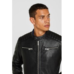 Veste style motard en cuir nappa