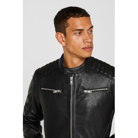 Veste style motard en cuir nappa