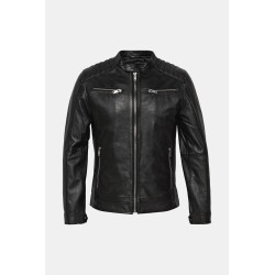 Veste style motard en cuir nappa